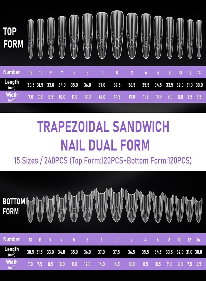 TOROKOM Sandwich Nails Dual Forms - 240Pcs Dual Forms for Builder Gel & Poly Gel 15 Sizes Almond Round Nail Mold for Quick Nails Extension, No Paper Forms Needed, Salon Nail Art Tools - Image 2